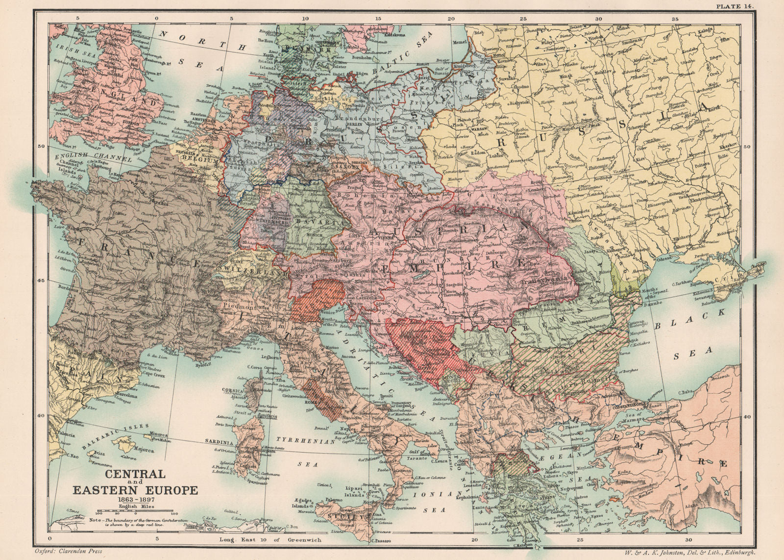 LATE 19TH CENTURY EUROPE. Central and Eastern Europe 1863-1897 1902 old map
